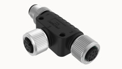 M12 A-KOD 8 PİN T DAĞITIM KONNEKTÖRÜ M12 8 PİN GİRİŞ BAĞLANTI UCU DİŞİ, M12 8 PİN ÇIKIŞ 1 BAĞLANTI UCU ERKEK, M12 8 PİN ÇIKIŞ 2 BAĞLANTI UCU DİŞİ DEGSON - DEGSON