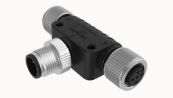 M12 A-KOD 4 PİN T DAĞITIM KONNEKTÖRÜ M12 4 PİN GİRİŞ BAĞLANTI UCU ERKEK, M12 4 PİN ÇIKIŞ 1 BAĞLANTI UCU DİŞİ, M12 4 PİN ÇIKIŞ 2 BAĞLANTI UCU DİŞİ DEGSON - DEGSON